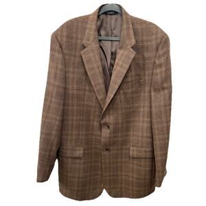 Jos. A. Bank Men’s 100% Wool Tweed Blazer Jacket 46L Brown Plaid Sport Coat
